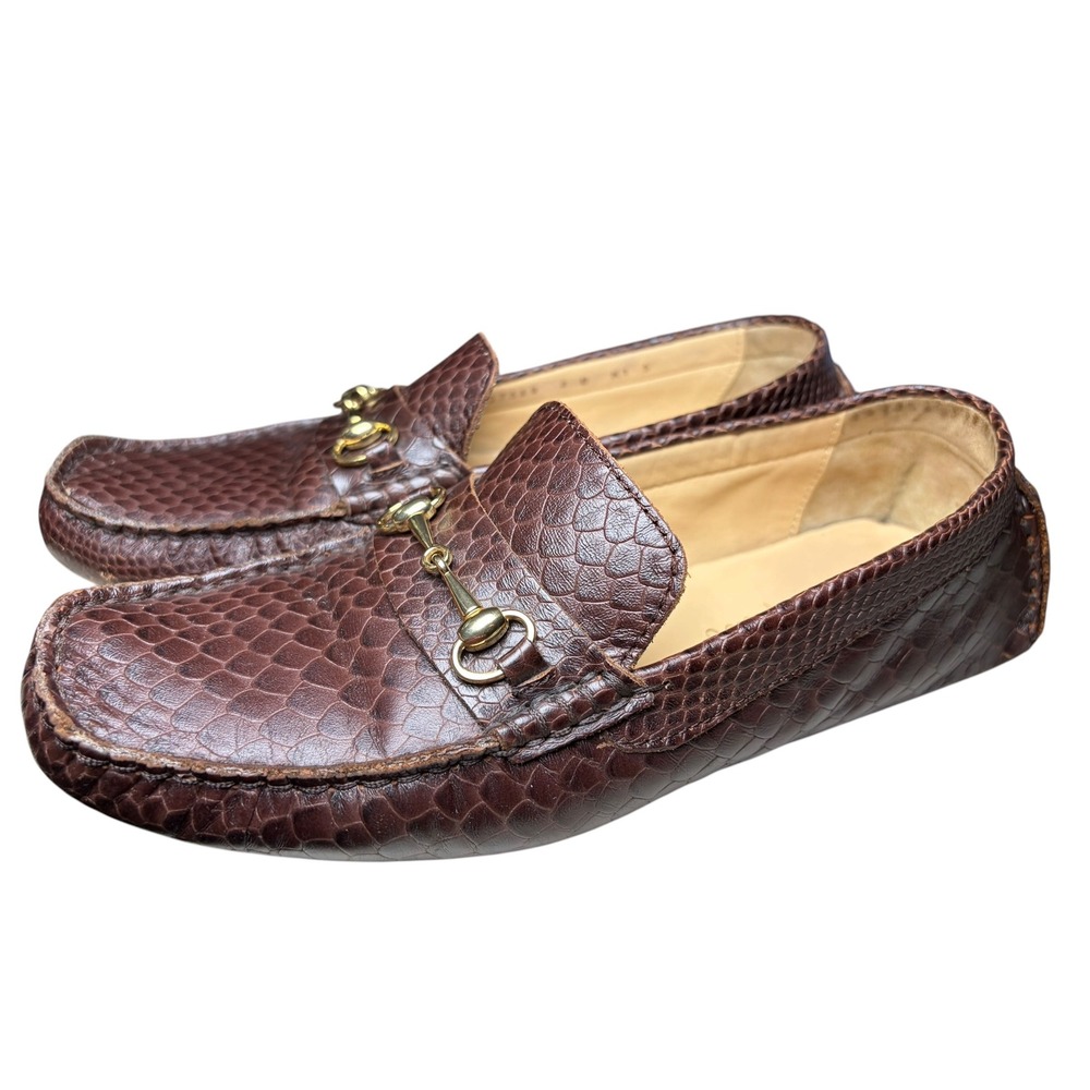 Cole Haan Womens Brown Python Leather Horsebit Driving Loafers D37589 Size 8 B
